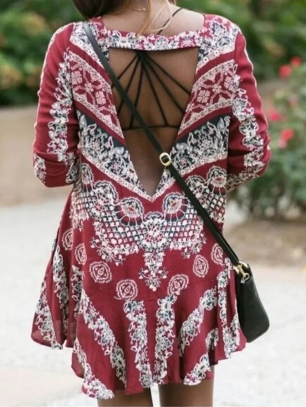 Free People Smooth Talker Boho Paisley Deep Cut V Back Peplum  Tunic Mini Medium - Picture 2 of 9